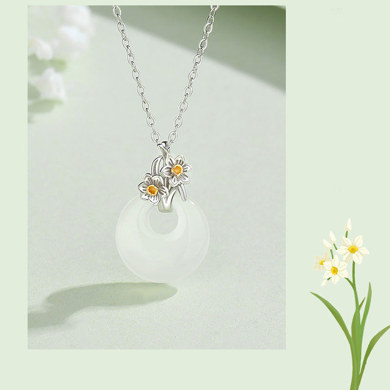 Buddha Stones 925 Sterling Silber Runder Chalcedon Zwölf Monate Blumenharmonie Halskettenanhänger - image 28