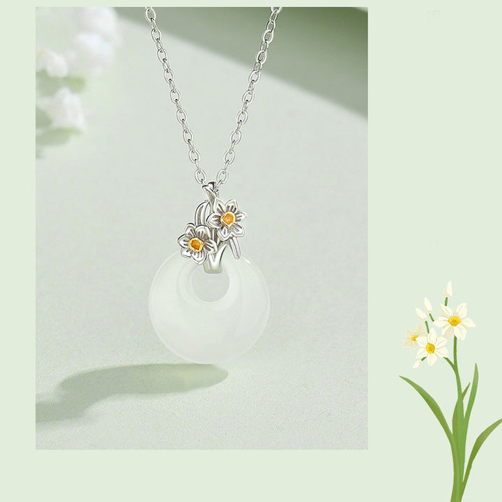 Buddha Stones 925 Sterling Silber Runder Chalcedon Zwölf Monate Blumenharmonie Halskettenanhänger - image 28