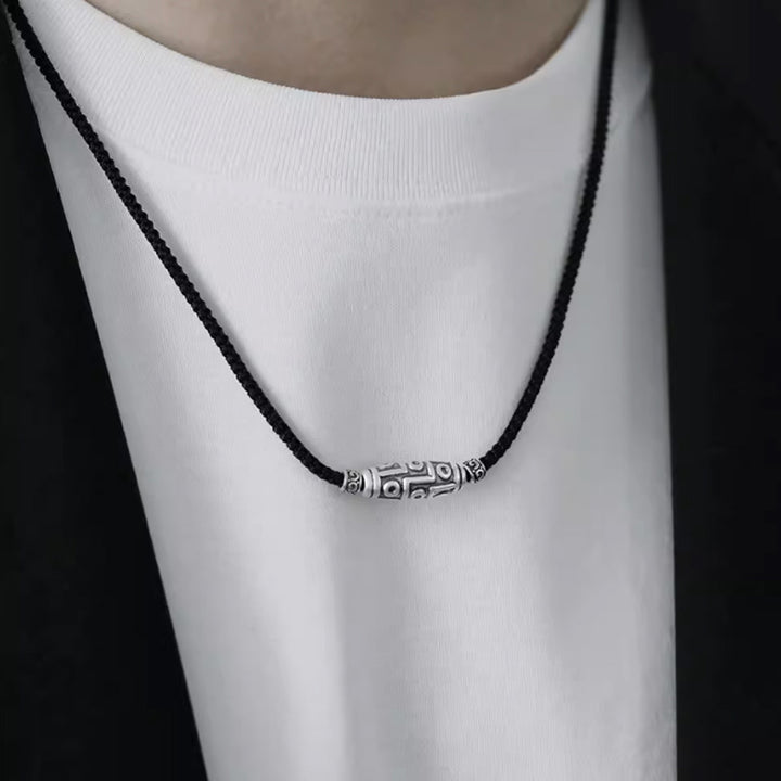 Buddha Stones 999 Sterling Silber Neun-Augen-Dzi-Perlenmuster-Schutzseil-Halskettenanhänger - image 11