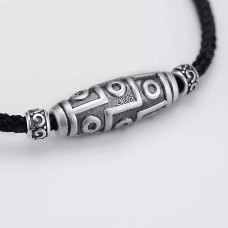 Buddha Stones 999 Sterling Silber Neun-Augen-Dzi-Perlenmuster-Schutzseil-Halskettenanhänger - image 2