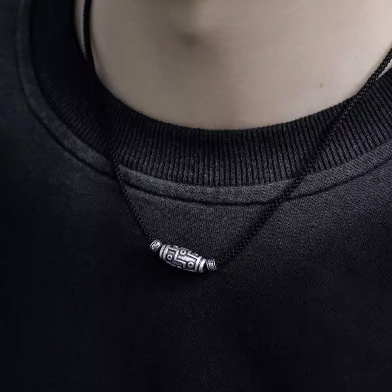 Buddha Stones 999 Sterling Silber Neun-Augen-Dzi-Perlenmuster-Schutzseil-Halskettenanhänger - image 13