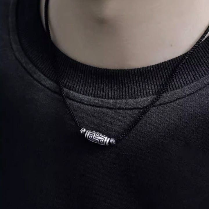 Buddha Stones 999 Sterling Silber Neun-Augen-Dzi-Perlenmuster-Schutzseil-Halskettenanhänger - image 13