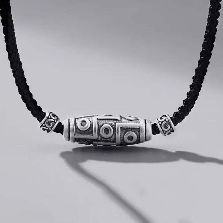 Buddha Stones 999 Sterling Silber Neun-Augen-Dzi-Perlenmuster-Schutzseil-Halskettenanhänger - 999 Sterlingsilber & Seil - image 0