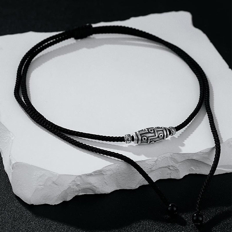 Buddha Stones 999 Sterling Silber Neun-Augen-Dzi-Perlenmuster-Schutzseil-Halskettenanhänger - image 3