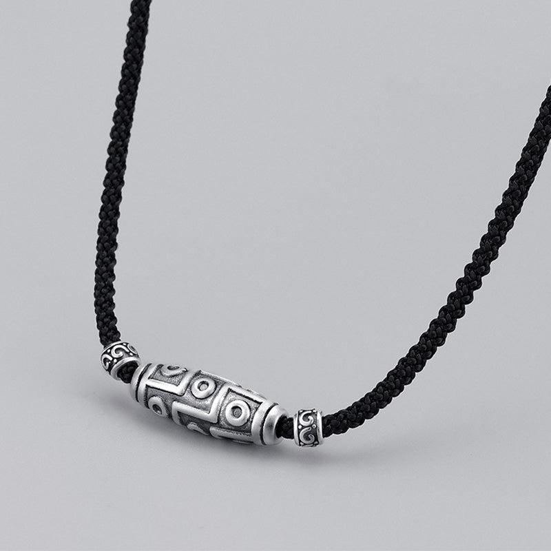 Buddha Stones 999 Sterling Silber Neun-Augen-Dzi-Perlenmuster-Schutzseil-Halskettenanhänger - image 1