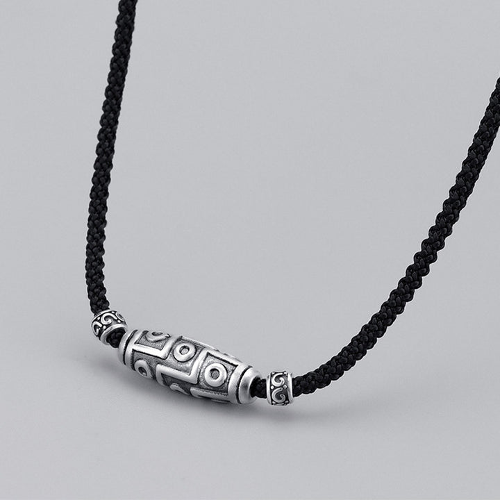 Buddha Stones 999 Sterling Silber Neun-Augen-Dzi-Perlenmuster-Schutzseil-Halskettenanhänger - image 1