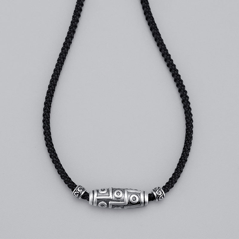 Buddha Stones 999 Sterling Silber Neun-Augen-Dzi-Perlenmuster-Schutzseil-Halskettenanhänger - image 16