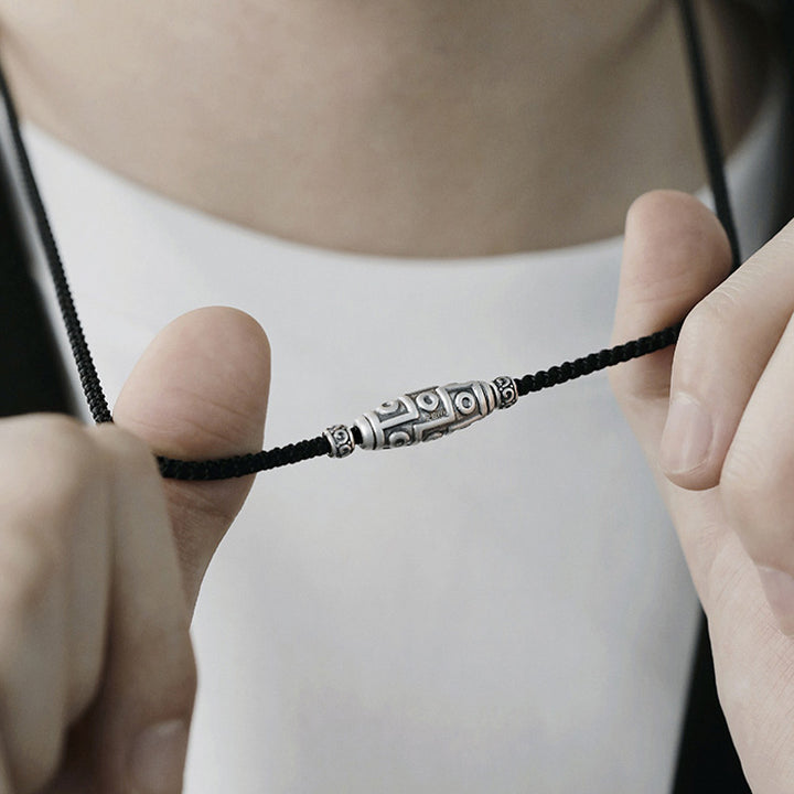 Buddha Stones 999 Sterling Silber Neun-Augen-Dzi-Perlenmuster-Schutzseil-Halskettenanhänger - image 10