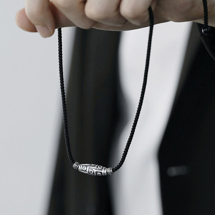 Buddha Stones 999 Sterling Silber Neun-Augen-Dzi-Perlenmuster-Schutzseil-Halskettenanhänger - image 14