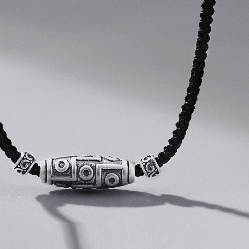 Buddha Stones 999 Sterling Silber Neun-Augen-Dzi-Perlenmuster-Schutzseil-Halskettenanhänger - image 7
