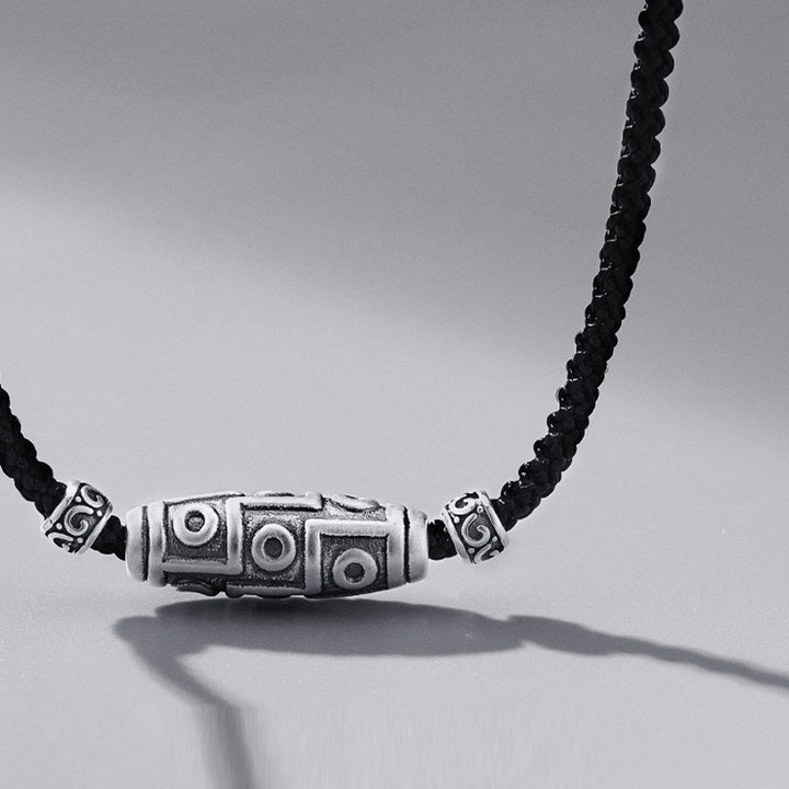 Buddha Stones 999 Sterling Silber Neun-Augen-Dzi-Perlenmuster-Schutzseil-Halskettenanhänger - image 7
