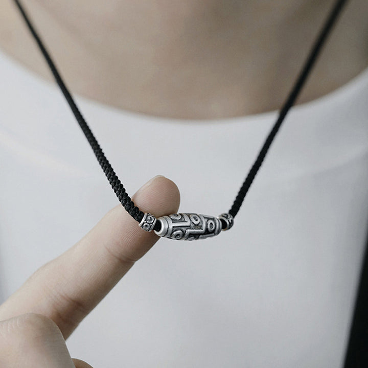 Buddha Stones 999 Sterling Silber Neun-Augen-Dzi-Perlenmuster-Schutzseil-Halskettenanhänger - image 15