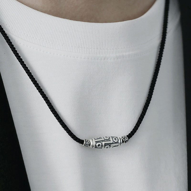 Buddha Stones 999 Sterling Silber Neun-Augen-Dzi-Perlenmuster-Schutzseil-Halskettenanhänger - image 12