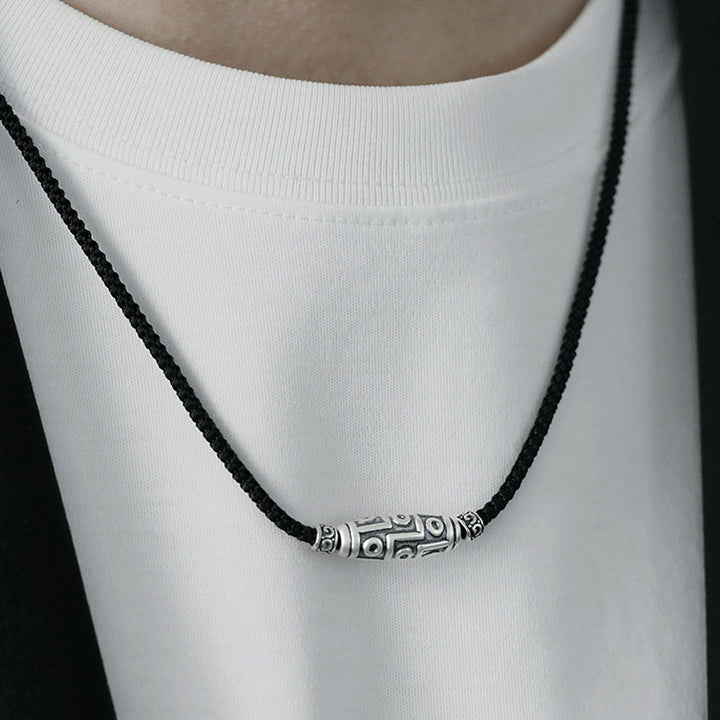 Buddha Stones 999 Sterling Silber Neun-Augen-Dzi-Perlenmuster-Schutzseil-Halskettenanhänger - image 12
