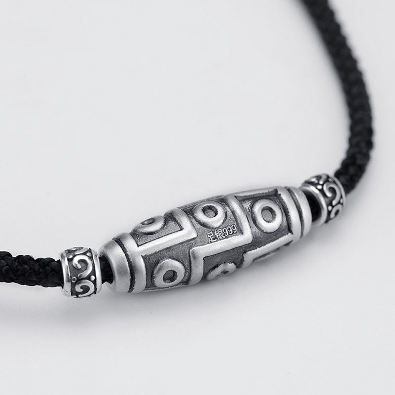 Buddha Stones 999 Sterling Silber Neun-Augen-Dzi-Perlenmuster-Schutzseil-Halskettenanhänger - image 6