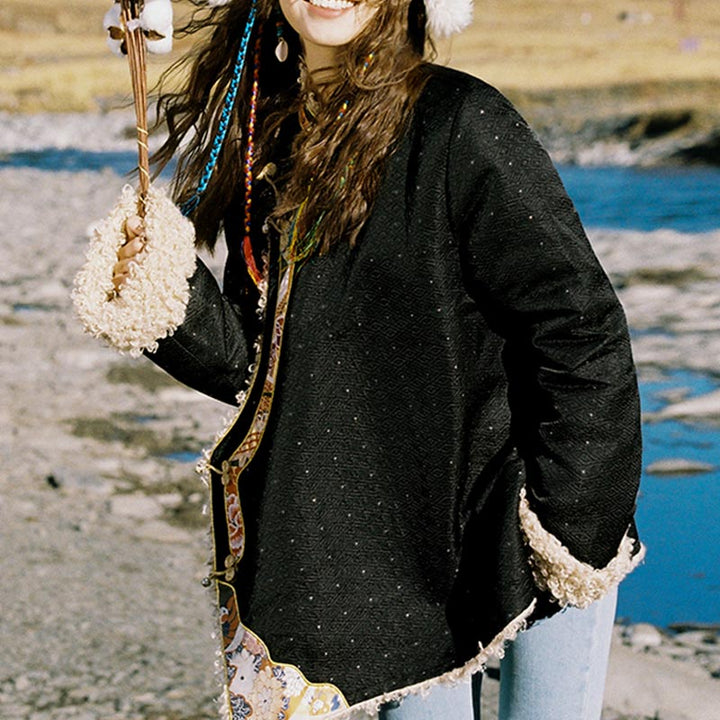 Buddha Stones Tibetische Kleidung Lhasa Fleece gefüttertes Top Winter Damen Kleidung - image 8