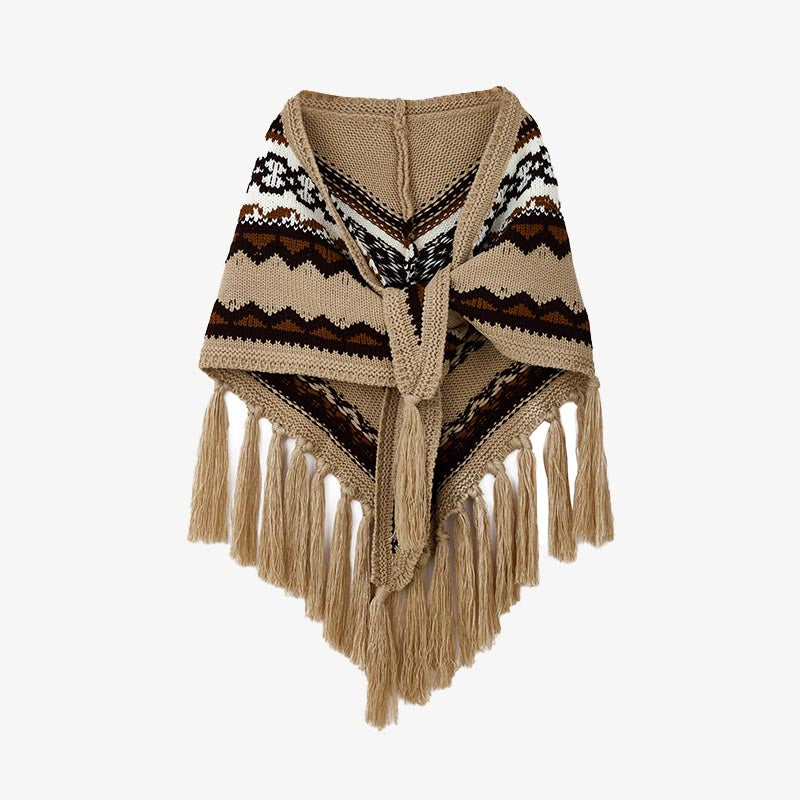 Buddha Stones Tibetischer Dreiecksschal, gestreift, Quasten, Winter, gemütlich, Reiseschal, Wickeltuch - Khaki 200 cm * 75 cm - image 15