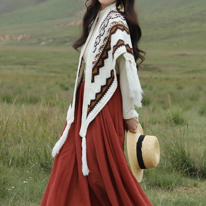 Buddha Stones Tibetischer Dreiecksschal, gestreift, Quasten, Winter, gemütlich, Reiseschal, Wickeltuch - image 4