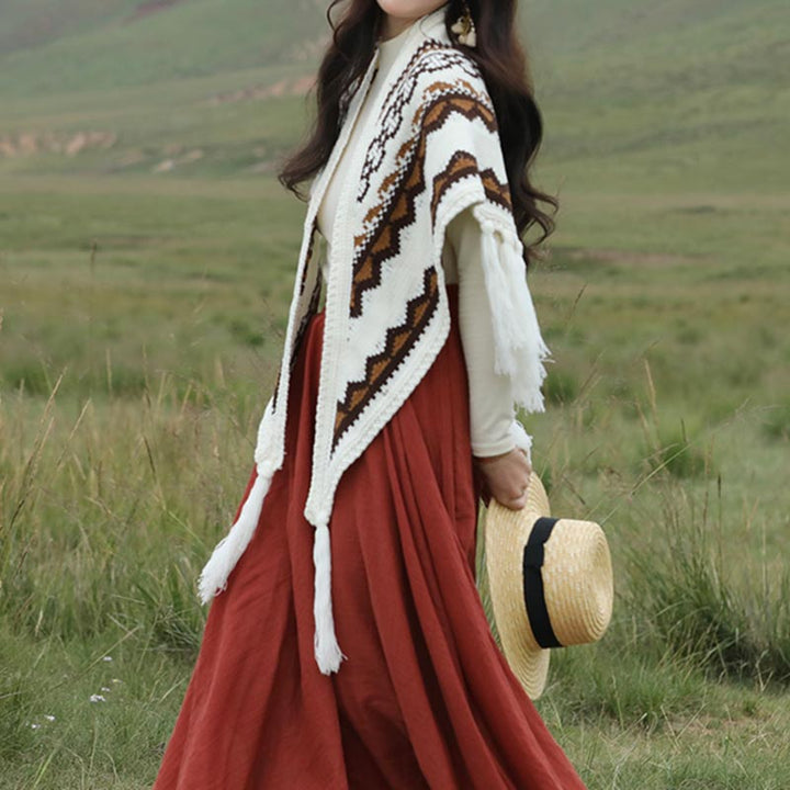 Buddha Stones Tibetischer Dreiecksschal, gestreift, Quasten, Winter, gemütlich, Reiseschal, Wickeltuch - image 4