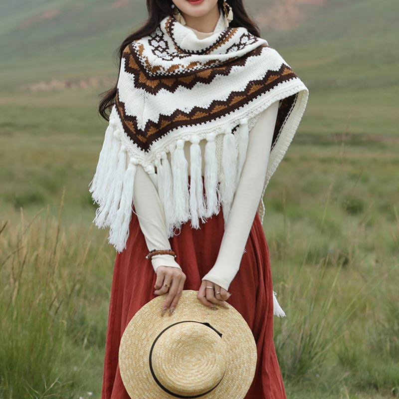 Buddha Stones Tibetischer Dreiecksschal, gestreift, Quasten, Winter, gemütlich, Reiseschal, Wickeltuch - image 2