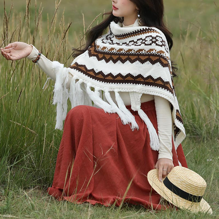 Buddha Stones Tibetischer Dreiecksschal, gestreift, Quasten, Winter, gemütlich, Reiseschal, Wickeltuch - image 5