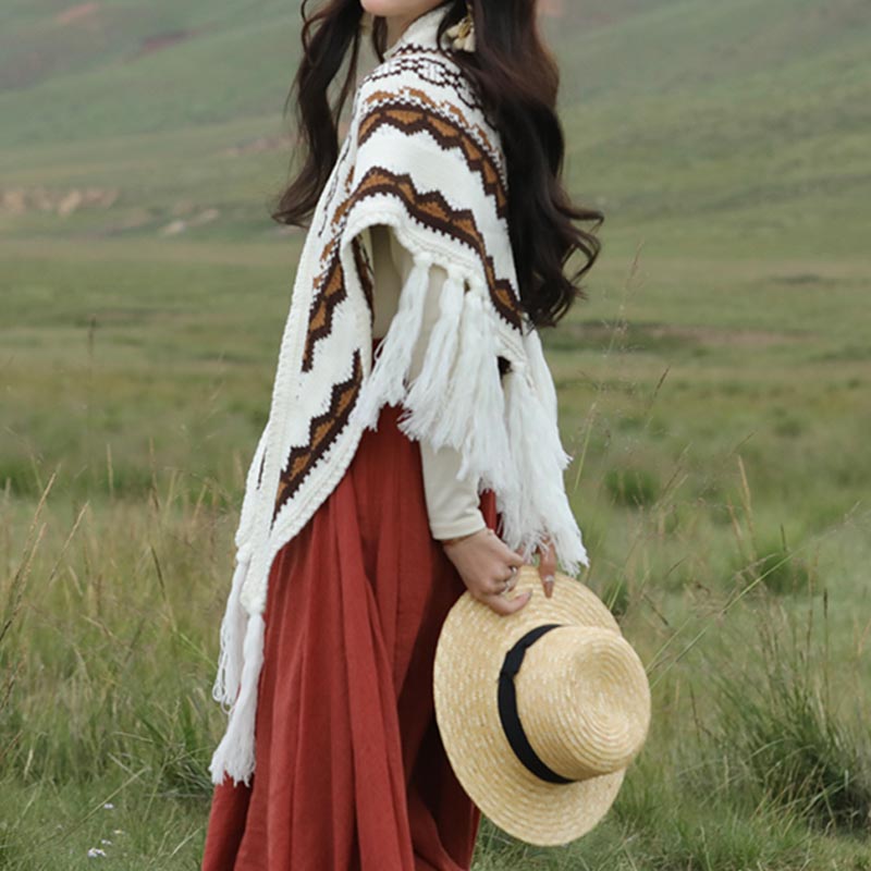 Buddha Stones Tibetischer Dreiecksschal, gestreift, Quasten, Winter, gemütlich, Reiseschal, Wickeltuch - image 7