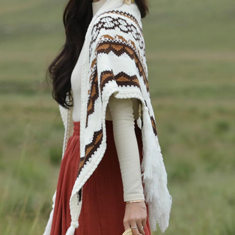 Buddha Stones Tibetischer Dreiecksschal, gestreift, Quasten, Winter, gemütlich, Reiseschal, Wickeltuch - image 8