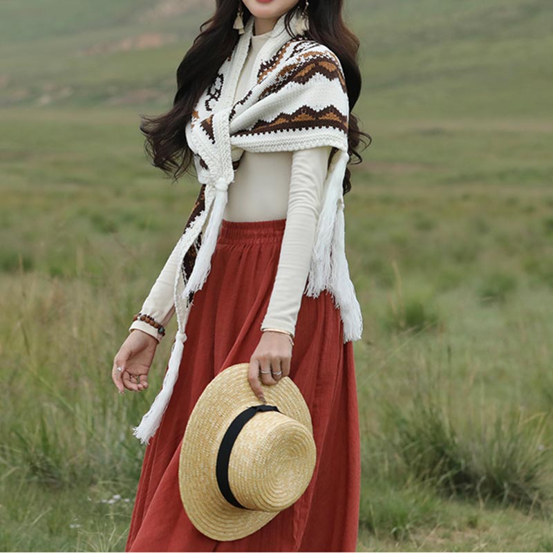 Buddha Stones Tibetischer Dreiecksschal, gestreift, Quasten, Winter, gemütlich, Reiseschal, Wickeltuch - image 9