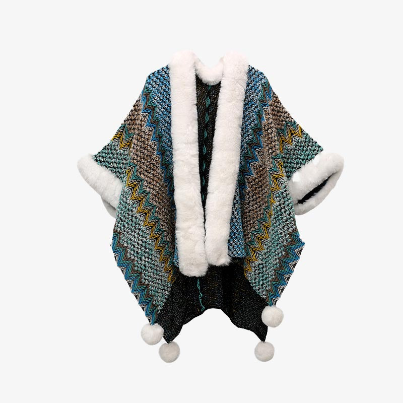 Buddha Stones Tibetischer mehrfarbiger Wellenlinien-Strickschal, gestreift, Wintermantel, gemütlicher Reiseschal - Dunkelblau 150 x 106 cm - image 18