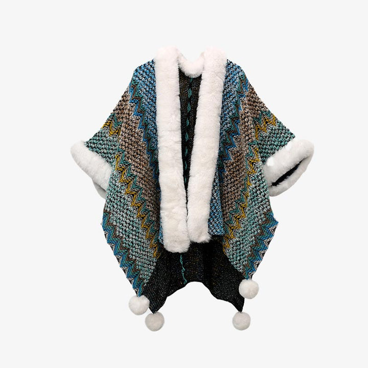 Buddha Stones Tibetischer mehrfarbiger Wellenlinien-Strickschal, gestreift, Wintermantel, gemütlicher Reiseschal - Dunkelblau 150 x 106 cm - image 18