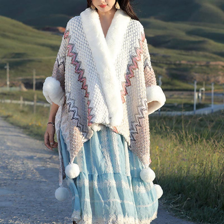 Buddha Stones Tibetischer mehrfarbiger Wellenlinien-Strickschal, gestreift, Wintermantel, gemütlicher Reiseschal - image 24