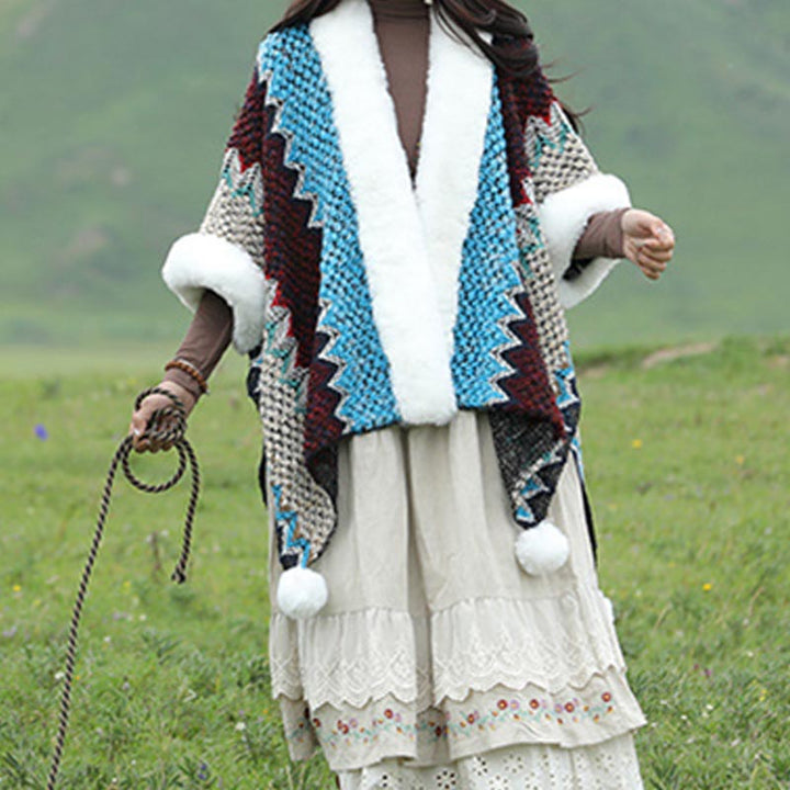 Buddha Stones Tibetischer mehrfarbiger Wellenlinien-Strickschal, gestreift, Wintermantel, gemütlicher Reiseschal - image 14