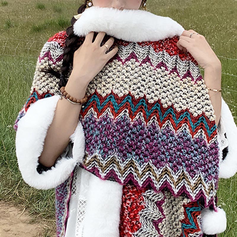 Buddha Stones Tibetischer mehrfarbiger Wellenlinien-Strickschal, gestreift, Wintermantel, gemütlicher Reiseschal - image 30