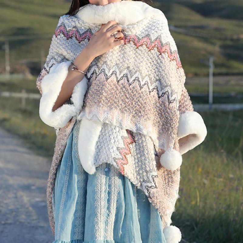 Buddha Stones Tibetischer mehrfarbiger Wellenlinien-Strickschal, gestreift, Wintermantel, gemütlicher Reiseschal - image 25