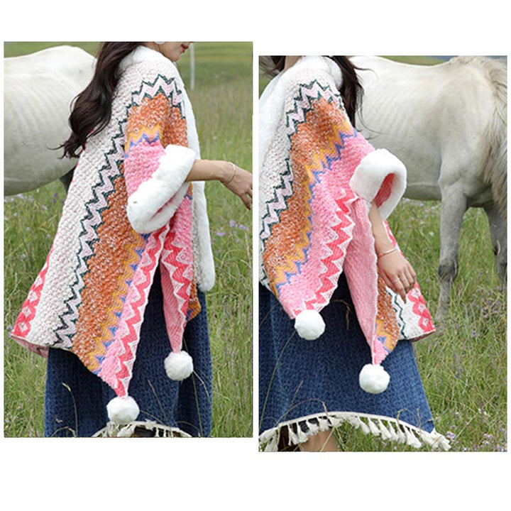 Buddha Stones Tibetischer mehrfarbiger Wellenlinien-Strickschal, gestreift, Wintermantel, gemütlicher Reiseschal - image 22