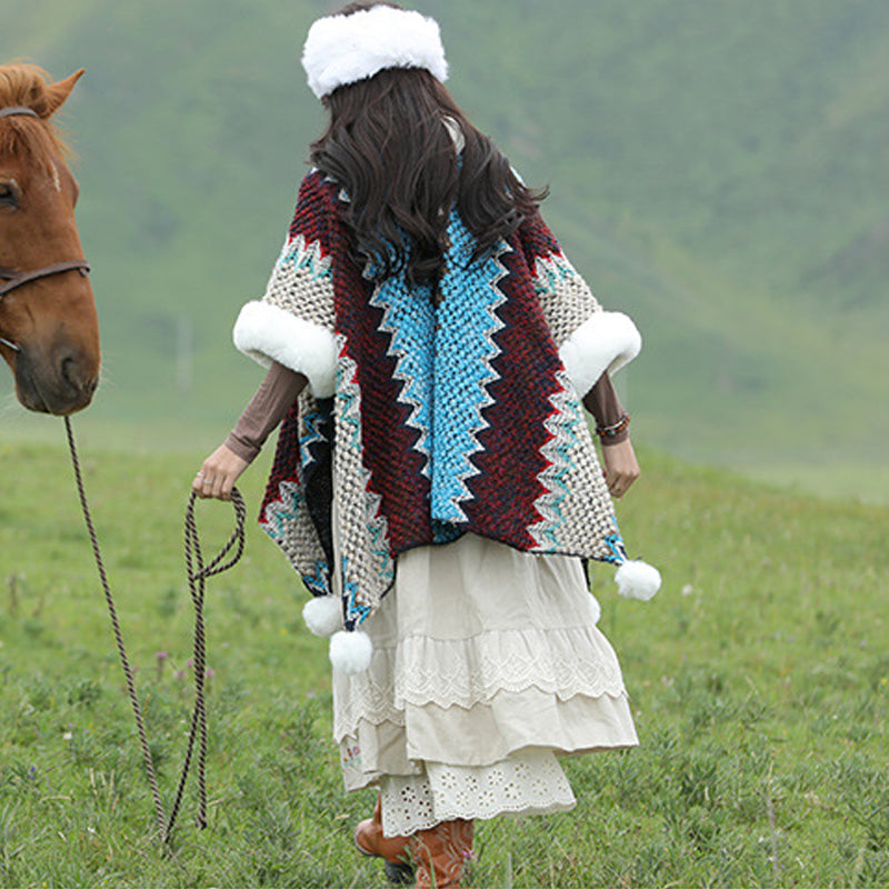 Buddha Stones Tibetischer mehrfarbiger Wellenlinien-Strickschal, gestreift, Wintermantel, gemütlicher Reiseschal - image 13