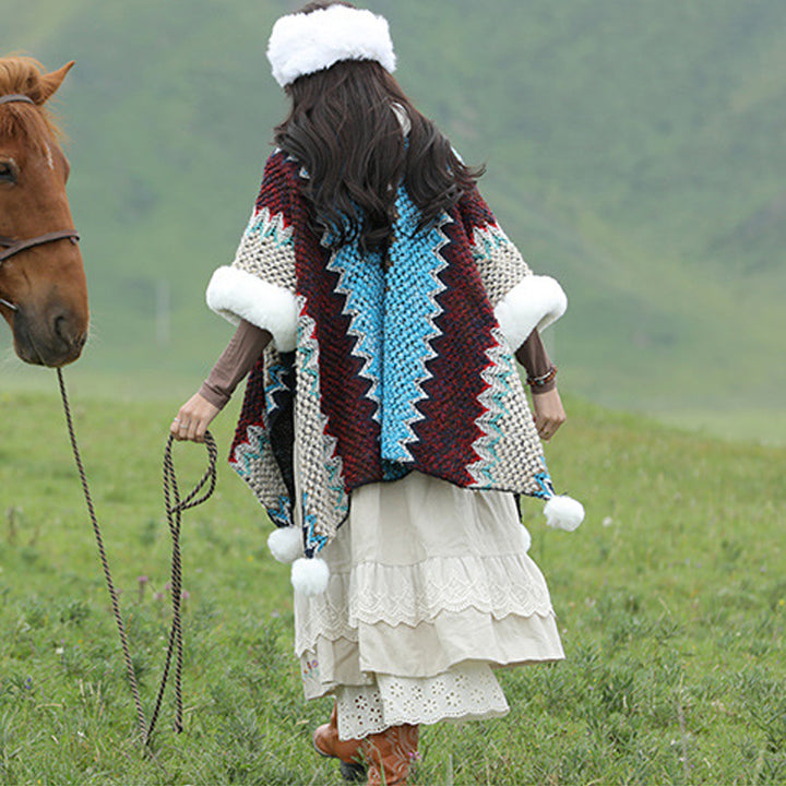 Buddha Stones Tibetischer mehrfarbiger Wellenlinien-Strickschal, gestreift, Wintermantel, gemütlicher Reiseschal - image 13