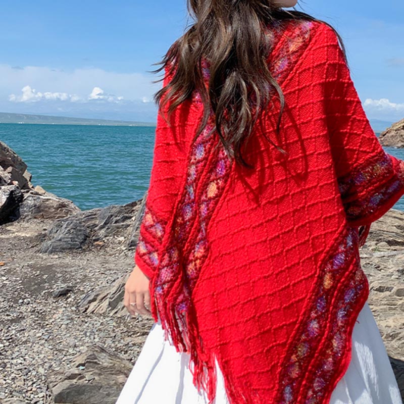 Schal mit Buddha Stonesn, tibetisch, bunt, gestreift, Rautenmuster, Quasten, Pullover, Winter, gemütlich, Reiseschal, Wickeltuch - image 15