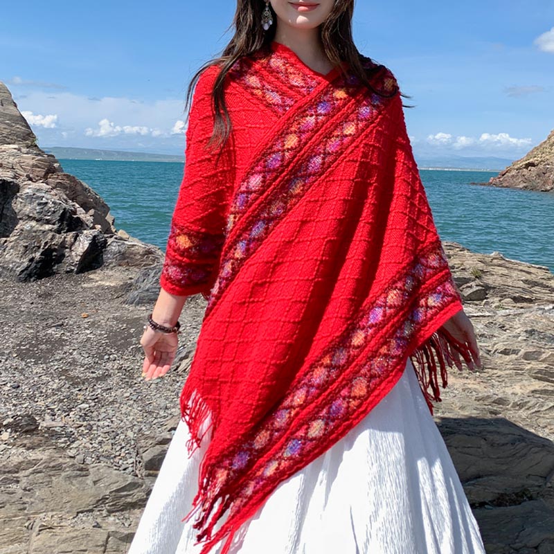 Schal mit Buddha Stonesn, tibetisch, bunt, gestreift, Rautenmuster, Quasten, Pullover, Winter, gemütlich, Reiseschal, Wickeltuch - image 14