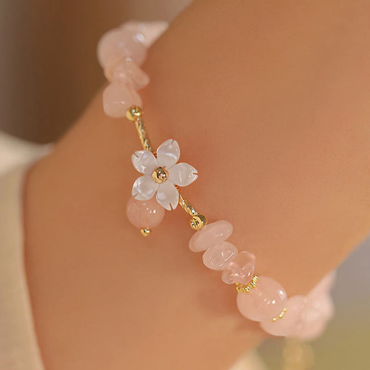 Buddha Stones 14 Karat vergoldetes natürliches rosa Kristallblumen-Liebesarmband - Rosa Kristall (Beruhigend♥Wärme) (Handgelenkumfang 15-17 cm) - image 0