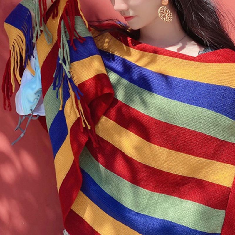 Buddha Stones, tibetanisches, bunt gestreiftes Design, Schal, Quasten, Pullover, Winter, gemütlicher Reiseschal, Wickeltuch - image 7