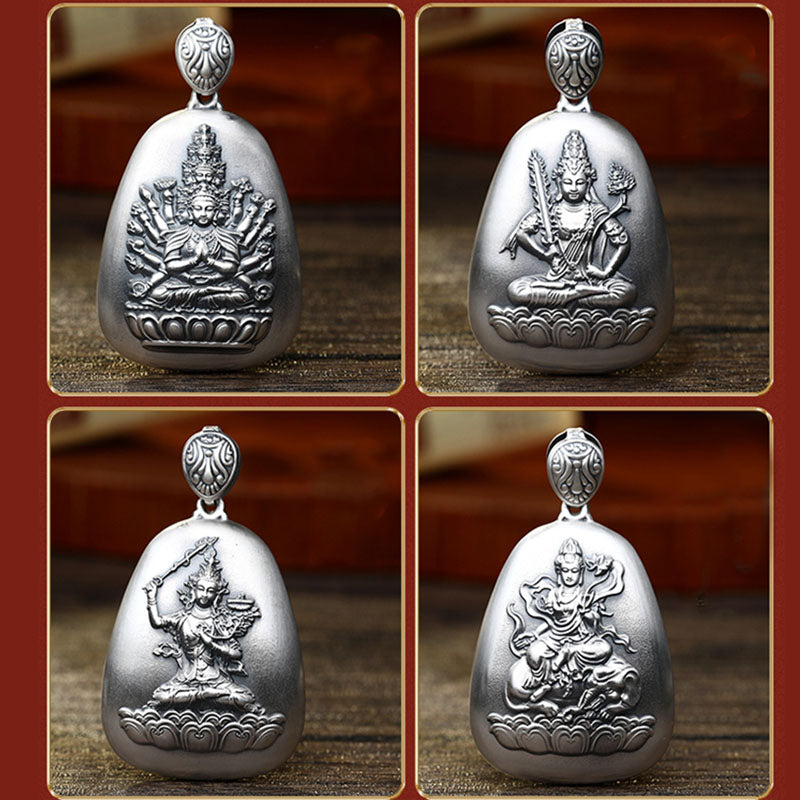 Buddha Stones 999 Sterling Silber Chinesisches Sternzeichen Natal Buddha Herz Sutra Gravur Schutz Halskette Anhänger - image 1