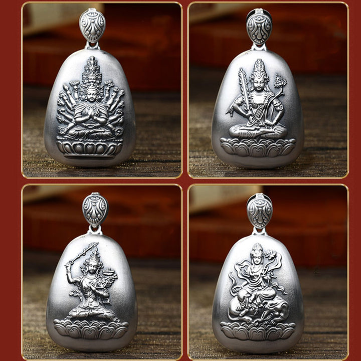 Buddha Stones 999 Sterling Silber Chinesisches Sternzeichen Natal Buddha Herz Sutra Gravur Schutz Halskette Anhänger - image 1