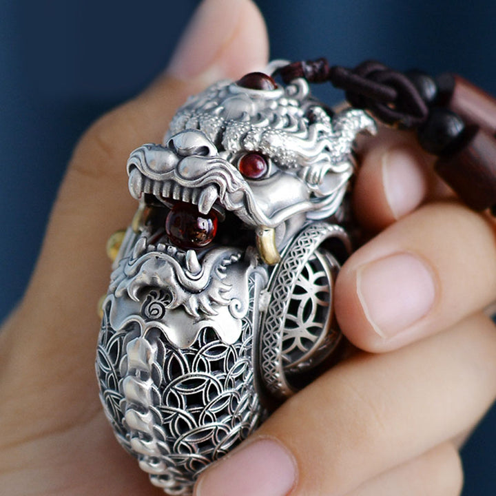 Buddha Stones 999 Sterling Silber Jahr des Drachen drehbare Kugel Fünf Elemente Kupfer Münze Stärke Hängedekoration - image 6