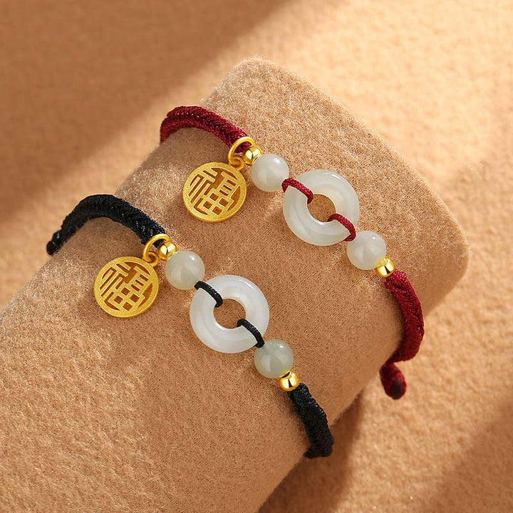 Buddha Stones Armband aus 925er Sterlingsilber mit Friedensschnalle aus Hetian-Jade und Fu-Zeichen-Anhänger - image 4