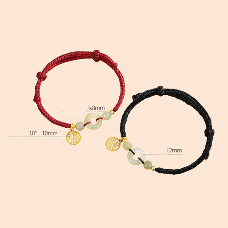 Buddha Stones Armband aus 925er Sterlingsilber mit Friedensschnalle aus Hetian-Jade und Fu-Zeichen-Anhänger - image 7