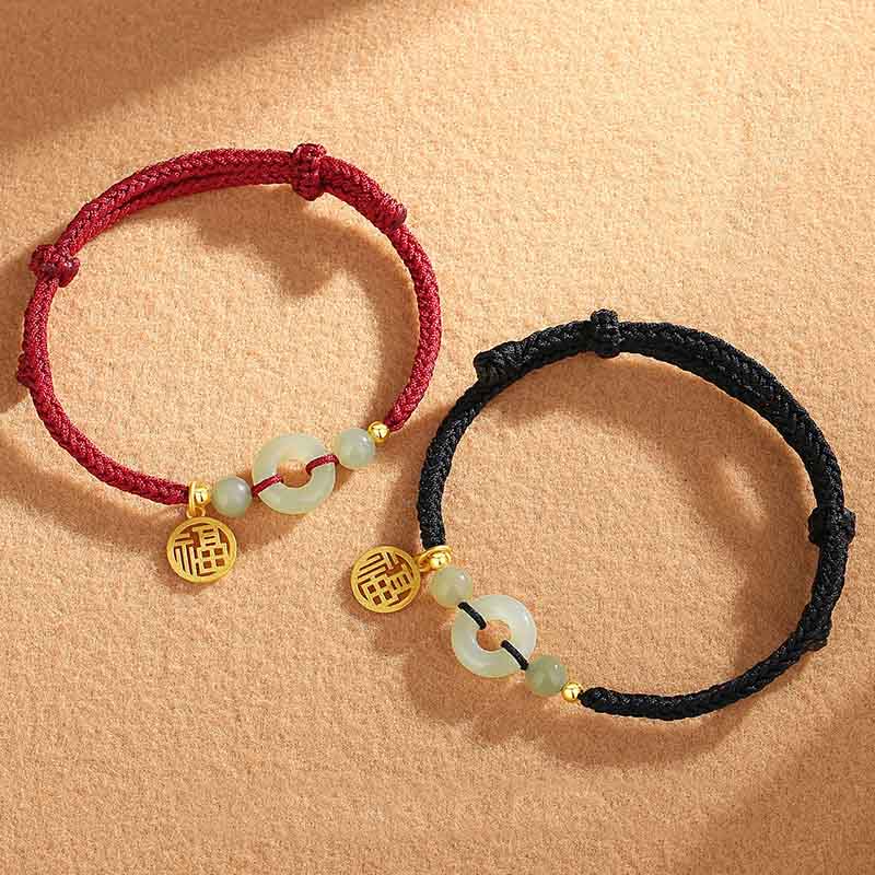 Buddha Stones Armband aus 925er Sterlingsilber mit Friedensschnalle aus Hetian-Jade und Fu-Zeichen-Anhänger - image 1