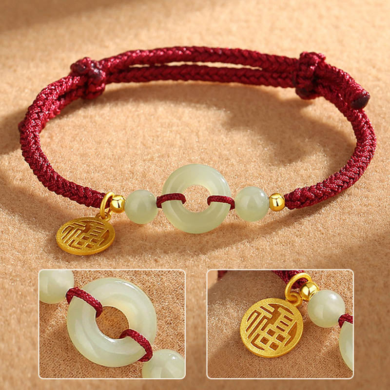 Buddha Stones Armband aus 925er Sterlingsilber mit Friedensschnalle aus Hetian-Jade und Fu-Zeichen-Anhänger - image 2