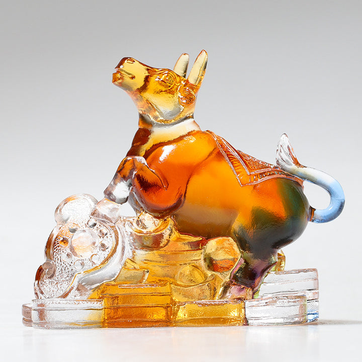 Buddha Stones, Jahr des Drachen, handgefertigt, 12 chinesische Sternzeichen, Liuli, Kristallkunstwerk, Schutz, Heimbüro-Dekoration - Ochse, ca. 8,5 x 5,5 x 8 cm - image 5