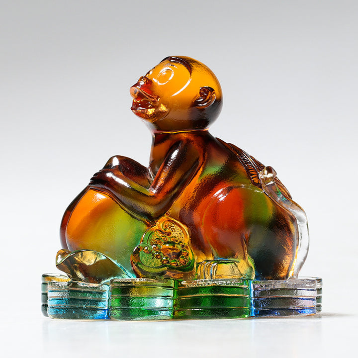 Buddha Stones, Jahr des Drachen, handgefertigt, 12 chinesische Sternzeichen, Liuli, Kristallkunstwerk, Schutz, Heimbüro-Dekoration - Affe, ca. 8,5 x 5,5 x 8 cm - image 14